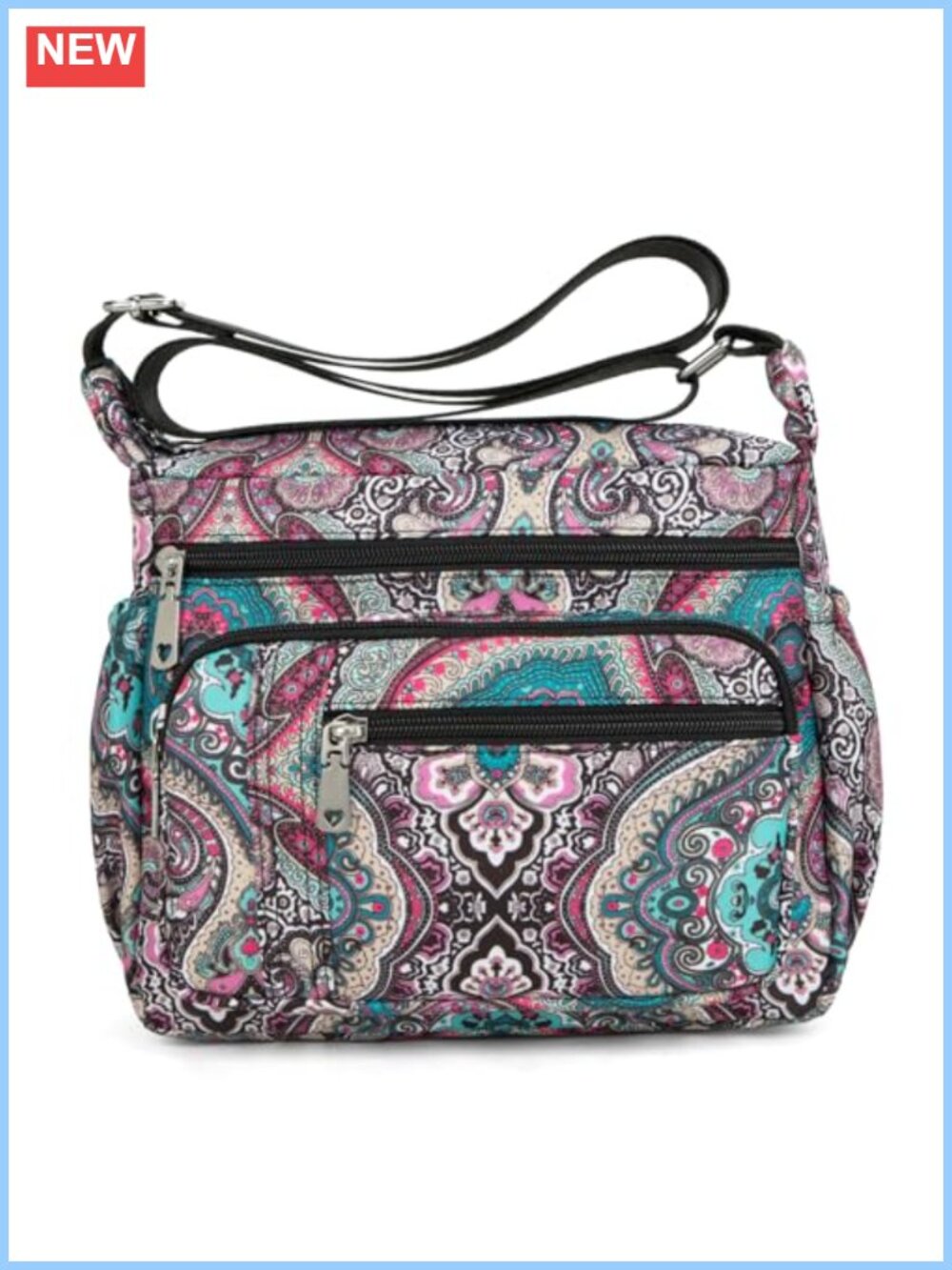 Water-Resistant Nylon Crossbody Shoulder Bag Floral Paisley Travel Purse